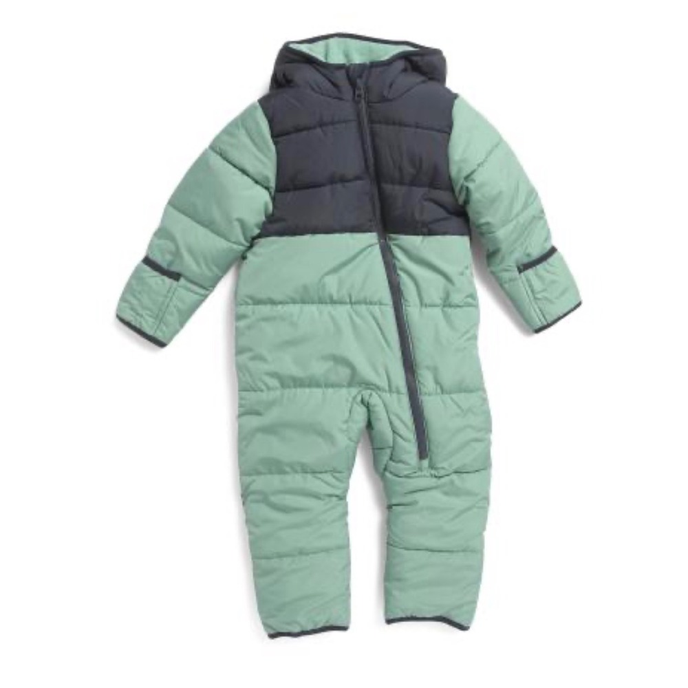 Petit Lem Mini Threads Baby Snowsuit Sage Green Navy Blue Hooded Bunting 6M